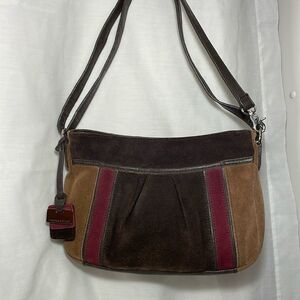 Tignanello Tricolor Cranberry, Tan, Brown Suede Convertible Shoulder/Crossbody